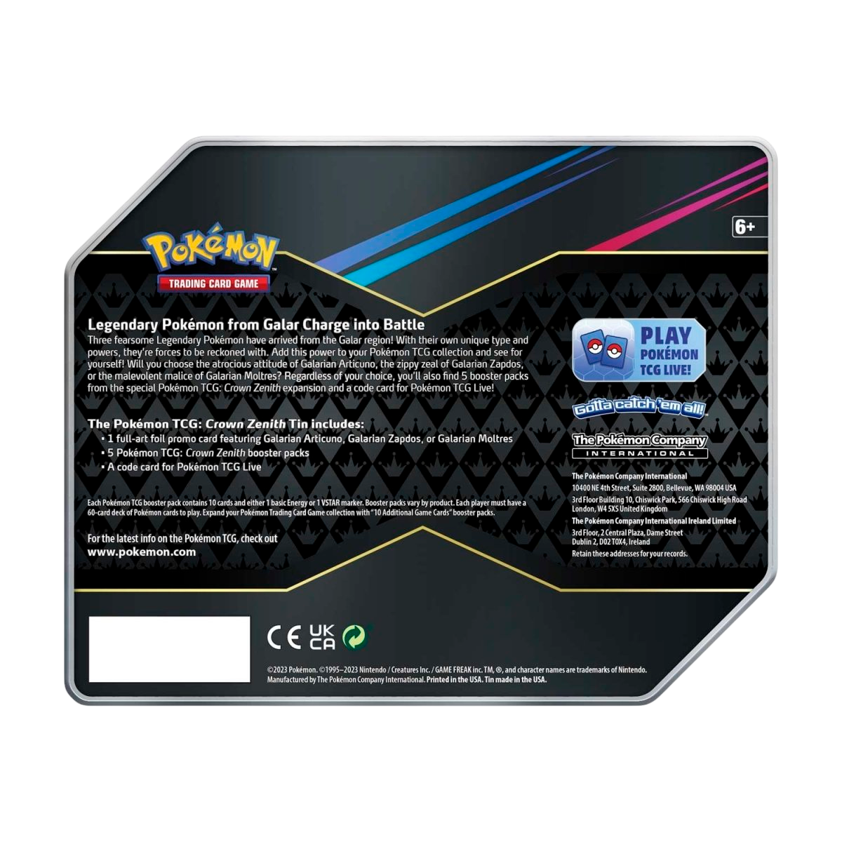 Pokémon TCG: Crown Zenith Tin (Galarian Moltres)